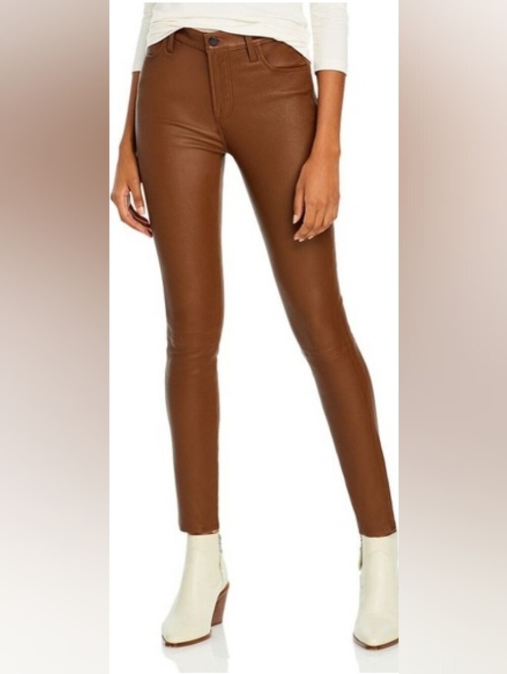 J Brand Lamb Leather Skinny Pants Size 26 Brown Stretch Designer